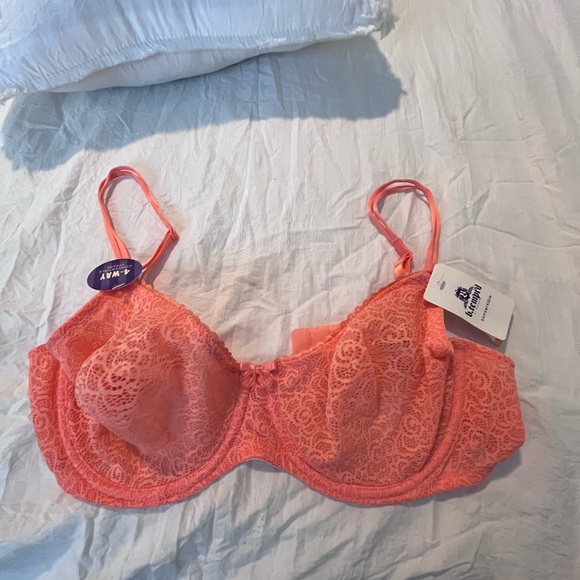 NWT B.Tempted Lace Bra and Thong set 36DD Bra and Medium Thong in bright Coral - Picture 6 of 14
